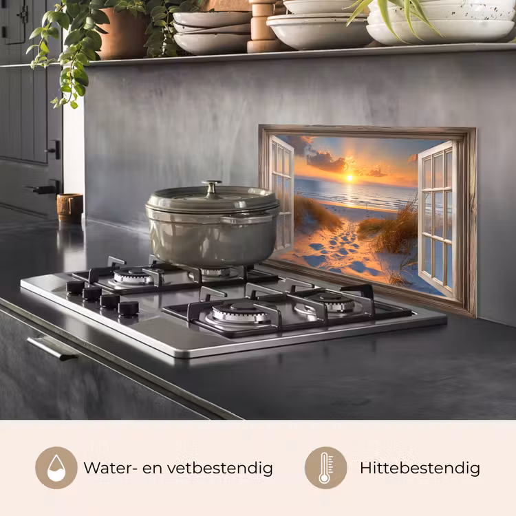Spatscherm keuken - Doorkijk - Strand - Duinen - Zonsondergang — 7