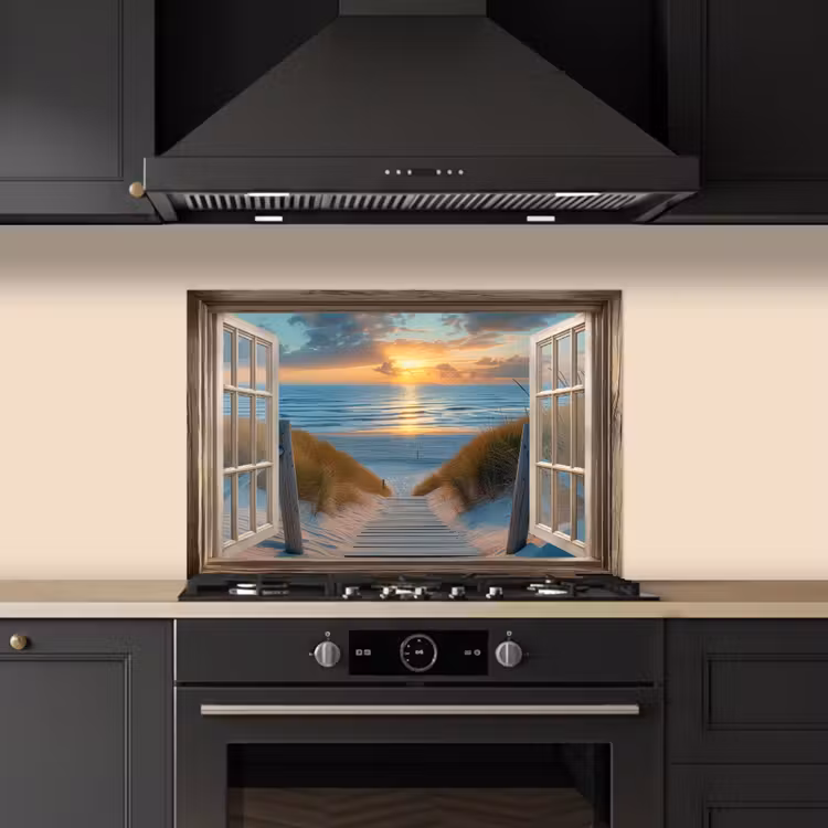 Spatscherm keuken - Doorkijk - Strand - Pad - Zonsondergang — 2