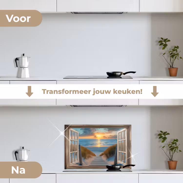 Spatscherm keuken - Doorkijk - Strand - Pad - Zonsondergang — 3