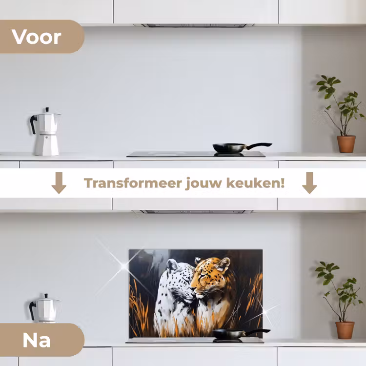 Spatscherm keuken - Luipaard - Oranje - Wit - Gras — 3