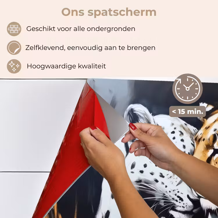Spatscherm keuken - Luipaard - Oranje - Wit - Gras — 4