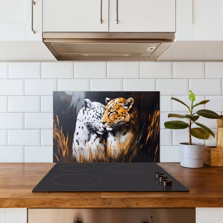 Spatscherm keuken - Luipaard - Oranje - Wit - Gras — 6