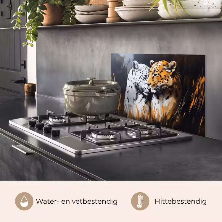 Spatscherm keuken - Luipaard - Oranje - Wit - Gras — 7