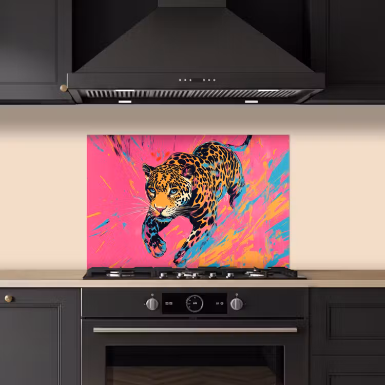 Spatscherm keuken - Luipaard - Roze - Oranje - Blauw - Verf — 2