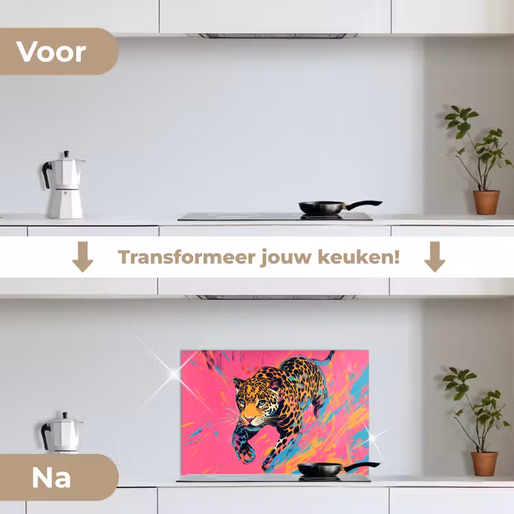 Spatscherm keuken - Luipaard - Roze - Oranje - Blauw - Verf — 3