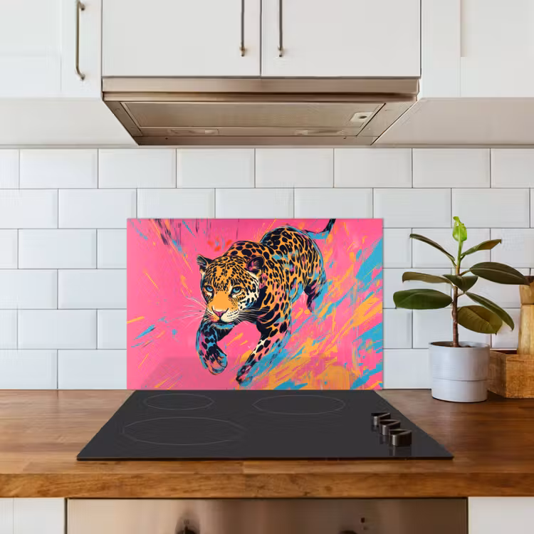 Spatscherm keuken - Luipaard - Roze - Oranje - Blauw - Verf — 6