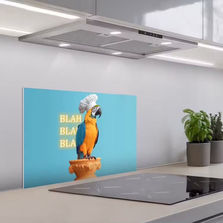 Spatscherm keuken - Papegaai - Koksmuts - Quote - Neon — 5
