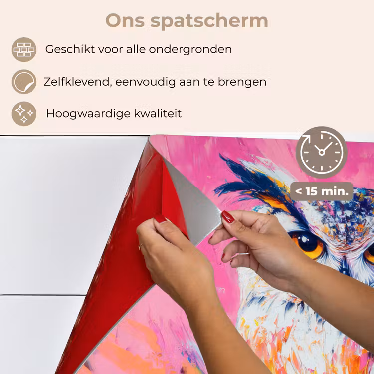 Spatscherm keuken - Uil - Roze - Blauw - Verf - Abstract — 4