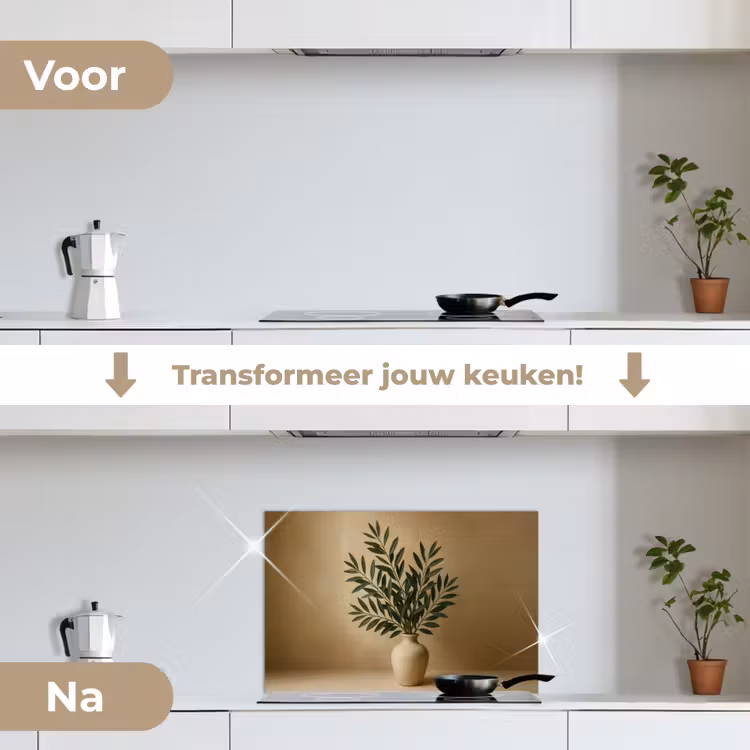 Spatscherm keuken - Vaas - Olijftakken - Bladeren - Beige — 3