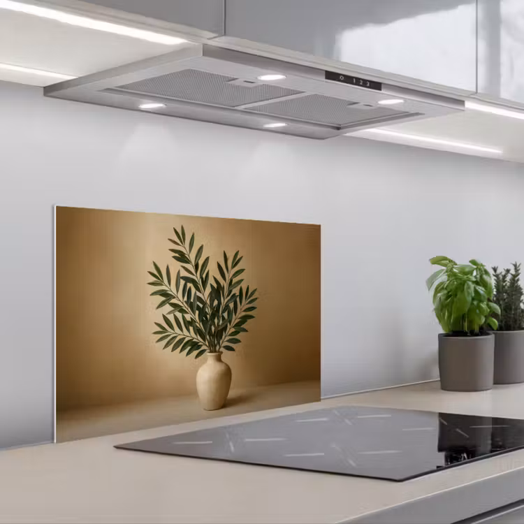 Spatscherm keuken - Vaas - Olijftakken - Bladeren - Beige — 5