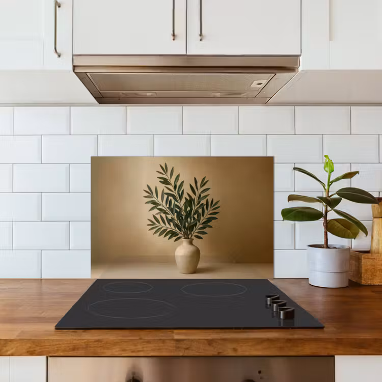 Spatscherm keuken - Vaas - Olijftakken - Bladeren - Beige — 6