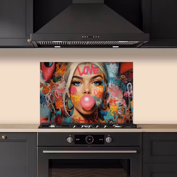 Spatscherm keuken - Vrouw - Kauwgom - Graffiti - Love — 2