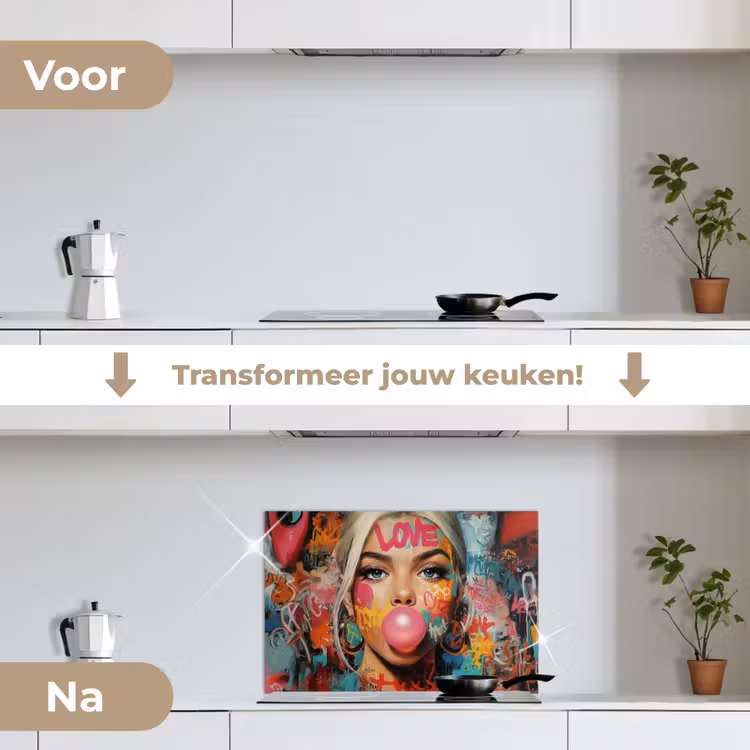 Spatscherm keuken - Vrouw - Kauwgom - Graffiti - Love — 3
