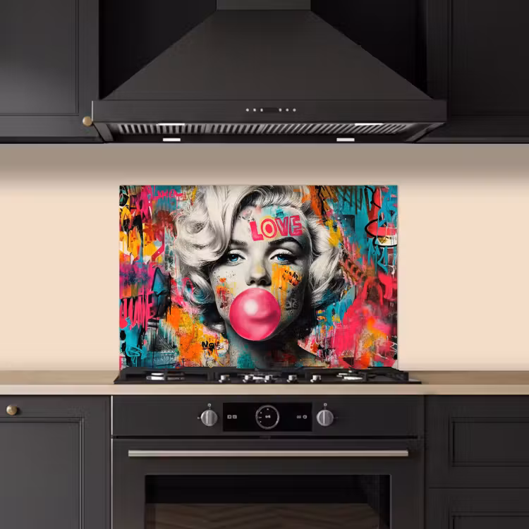 Spatscherm keuken - Vrouw - Kauwgom - Graffiti - Neonkleuren — 2