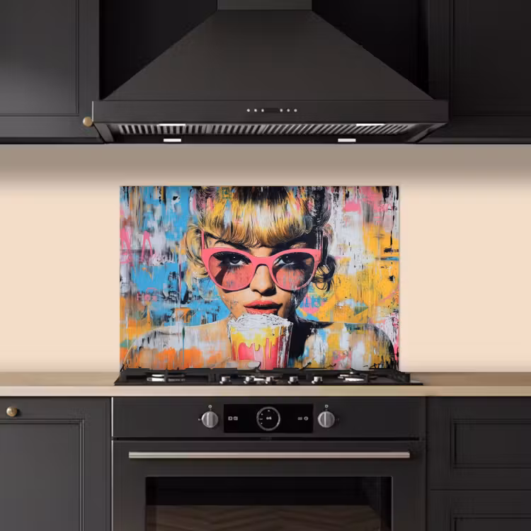 Spatscherm keuken - Zonnebril - Vrouw - Kleurrijk - Verfspetters — 2
