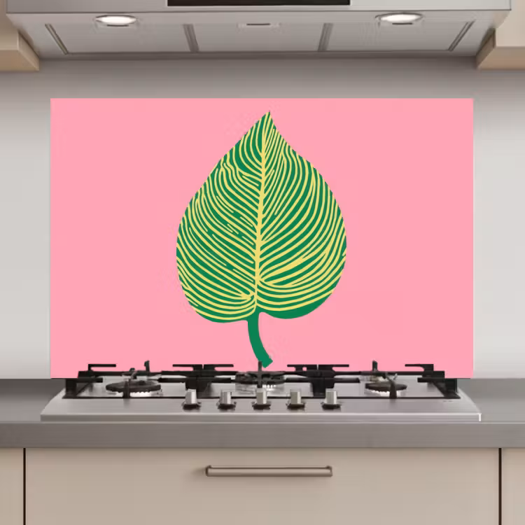 Spatscherm keuken - Illustratie - Blad - Minimalistisch - Groen — 1