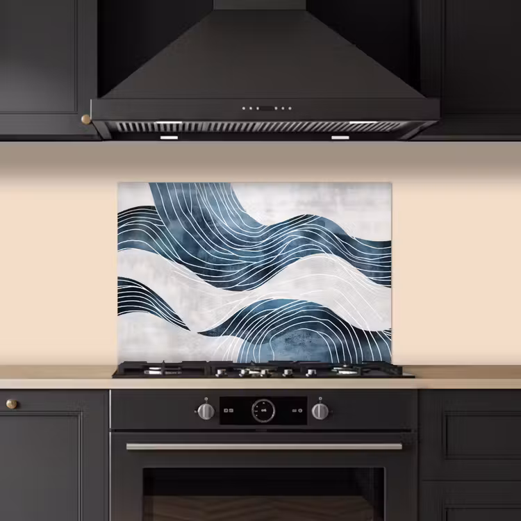Spatscherm keuken - Lijnen - Golven - Abstract - Blauw — 2