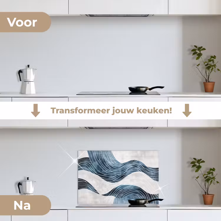 Spatscherm keuken - Lijnen - Golven - Abstract - Blauw — 3
