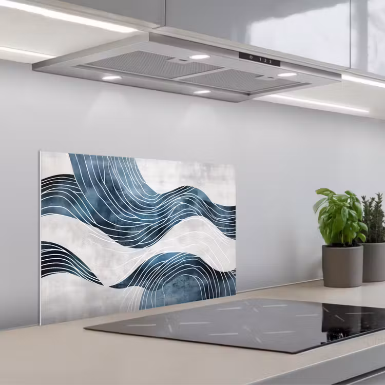 Spatscherm keuken - Lijnen - Golven - Abstract - Blauw — 5