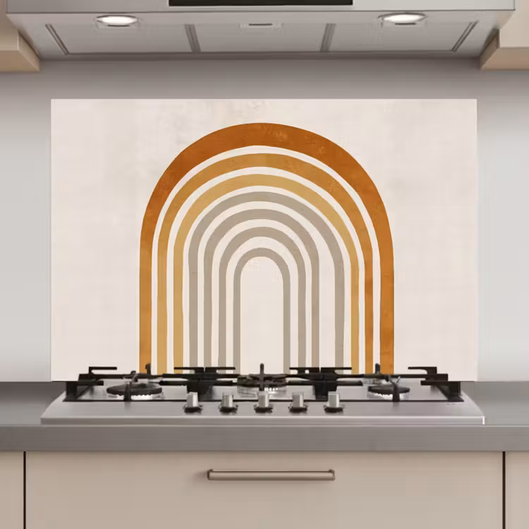 Spatscherm keuken - Minimalistisch - Boog - Lijnen - Beige — 1
