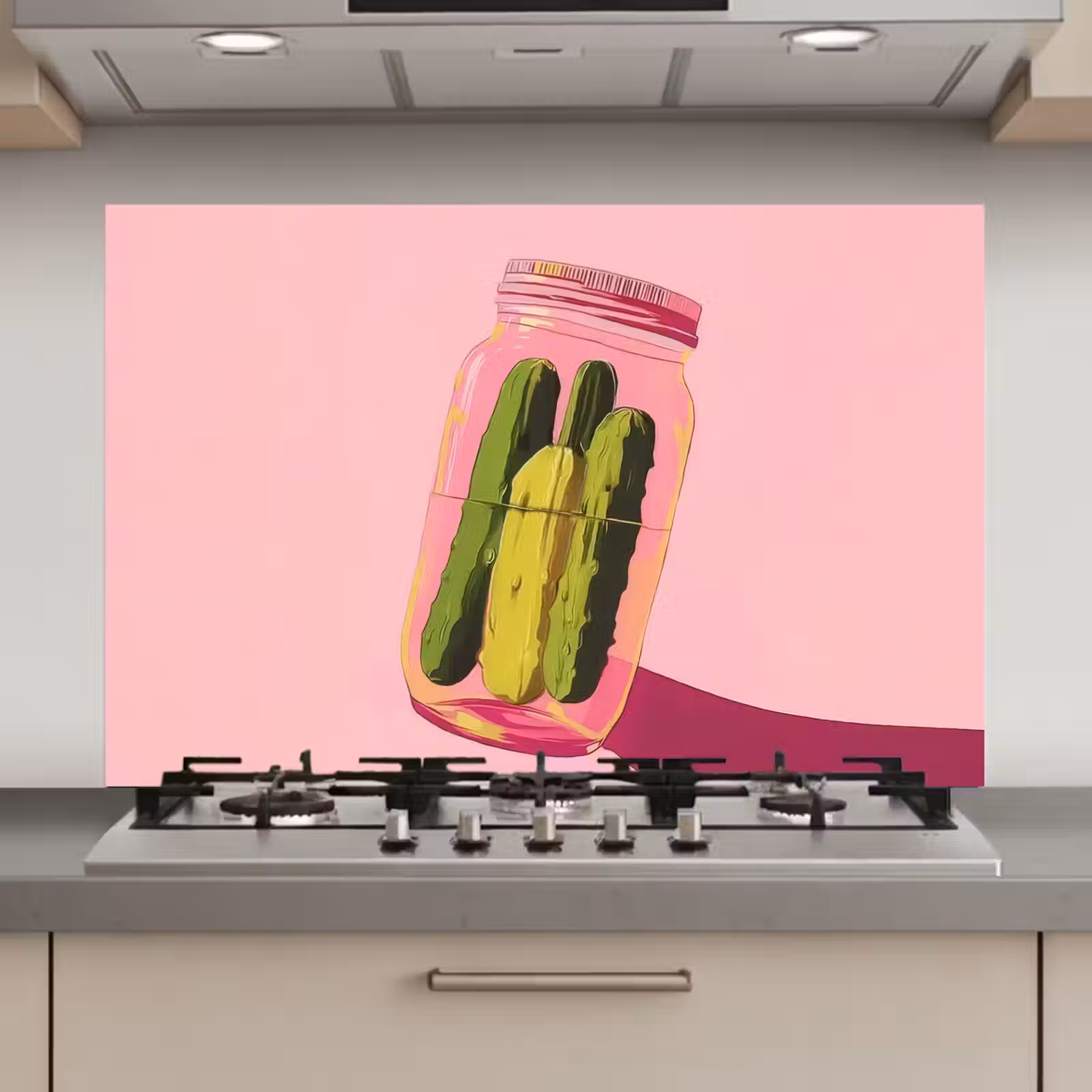 Spatscherm keuken - Augurken - Pot - Schaduw - Roze — 1