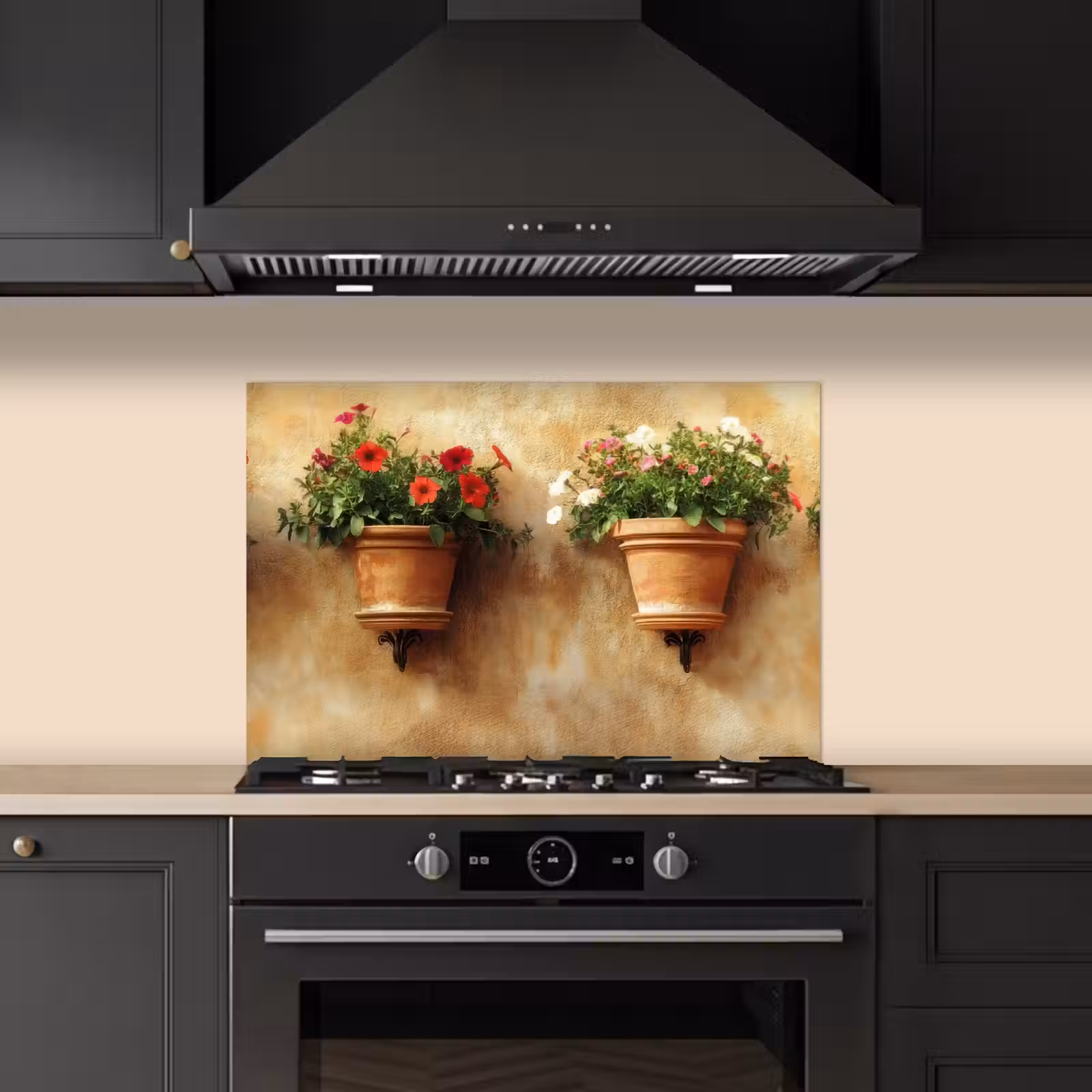 Spatscherm keuken - Bloempotten - Muur - Vintage — 1