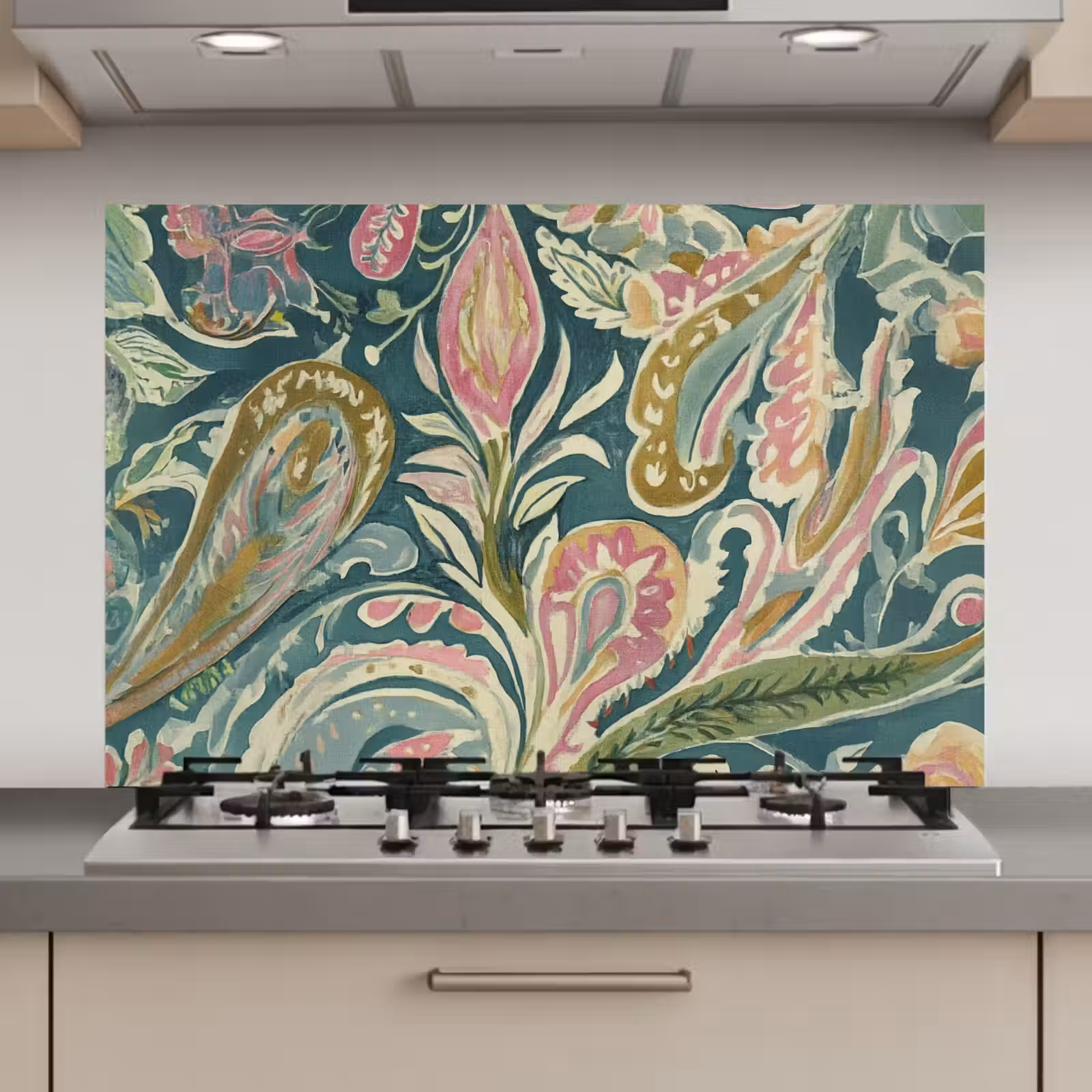 Spatscherm keuken - Patroon - Kleurrijk - Sierlijk - Groen — 1