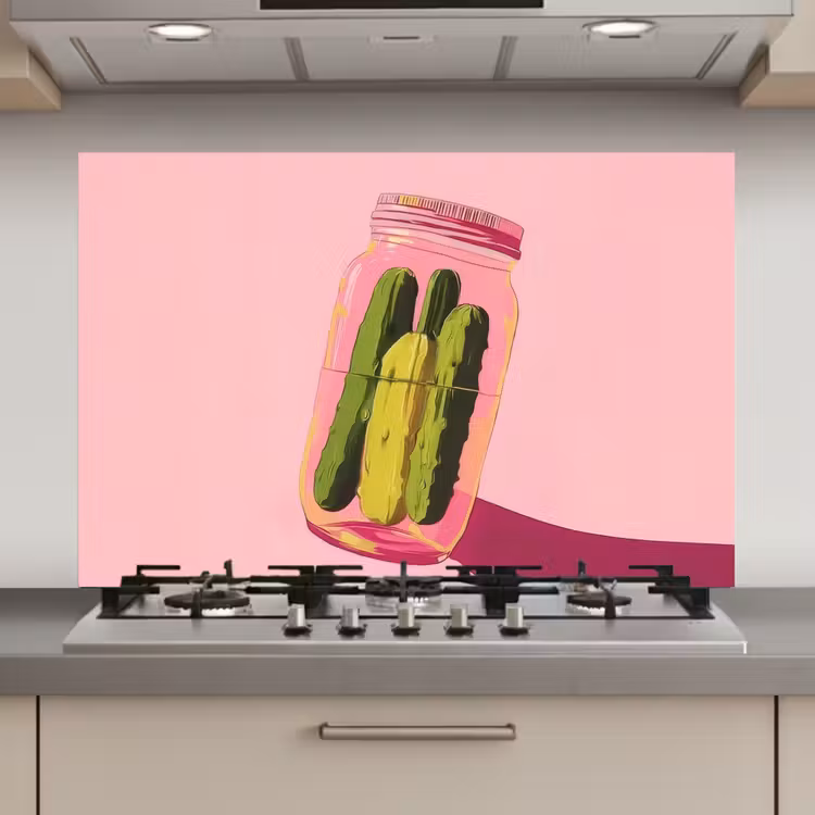 Spatscherm keuken - Augurken - Pot - Schaduw - Roze — 1