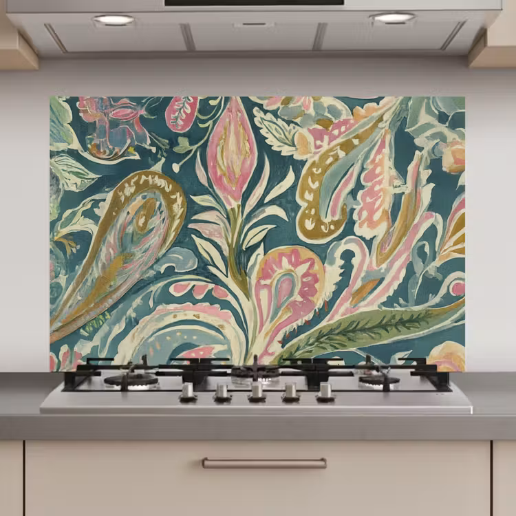 Spatscherm keuken - Patroon - Kleurrijk - Sierlijk - Groen — 1