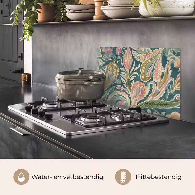 Spatscherm keuken - Patroon - Kleurrijk - Sierlijk - Groen — 7