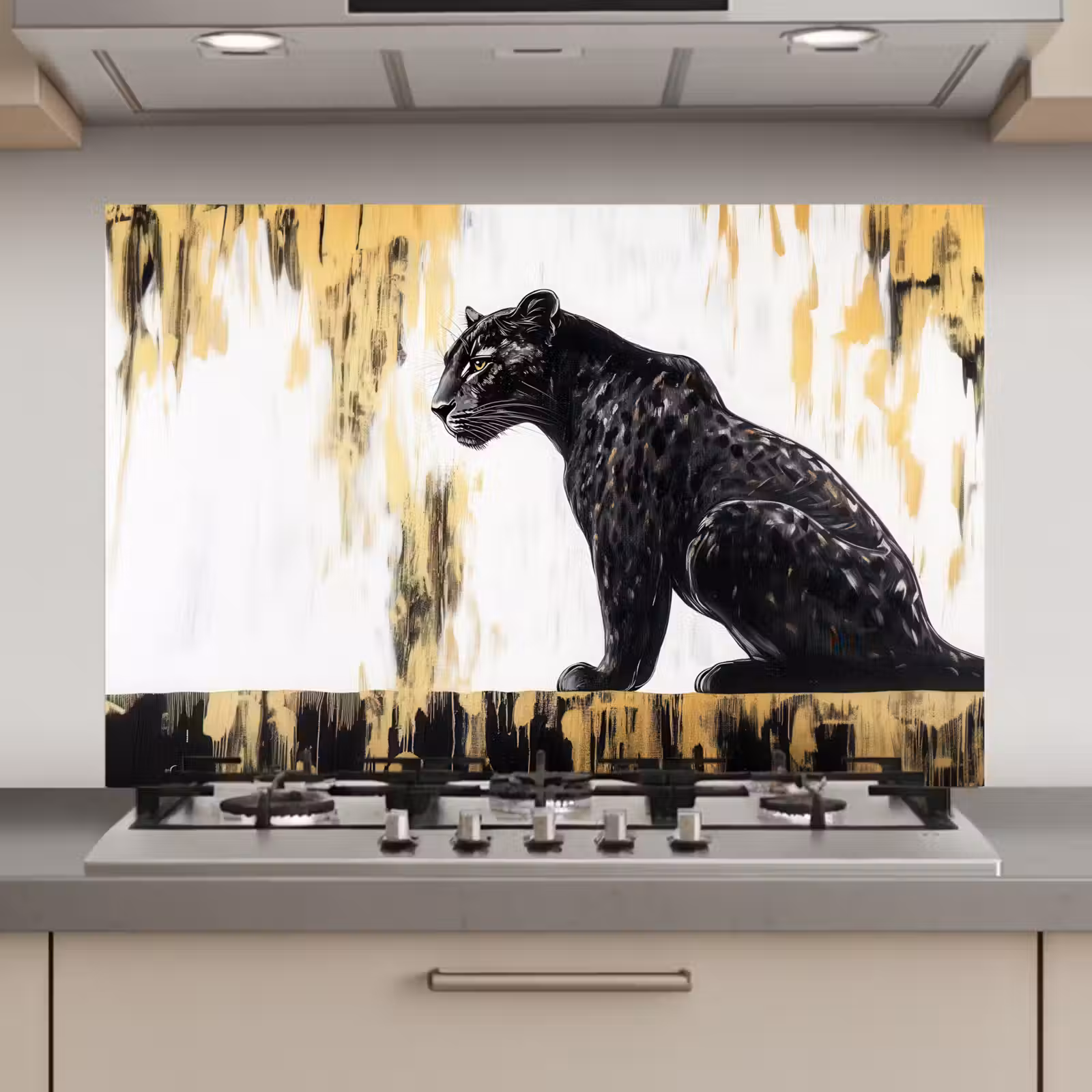Spatscherm keuken - Panter - Zwart - Abstract - Goud — 1