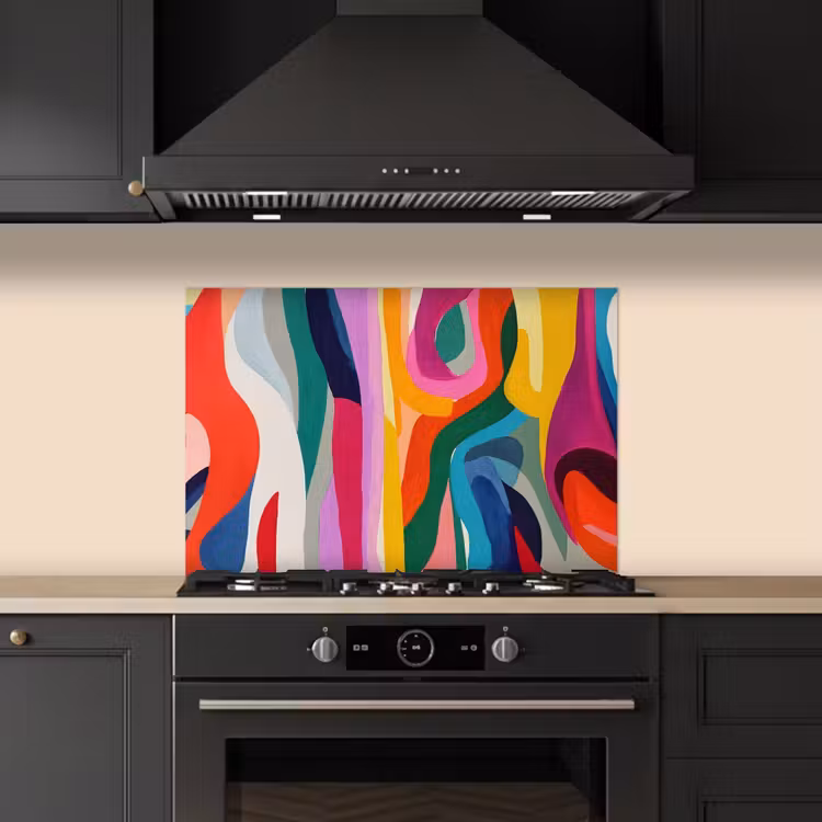 Spatscherm keuken - Abstract - Kleurrijk - Golven - Lijnen — 2