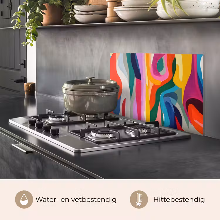 Spatscherm keuken - Abstract - Kleurrijk - Golven - Lijnen — 7