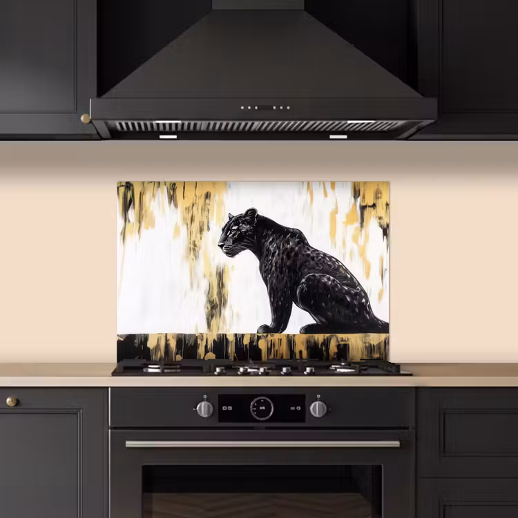 Spatscherm keuken - Panter - Zwart - Abstract - Goud — 2
