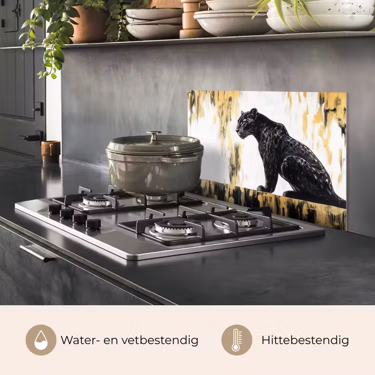 Spatscherm keuken - Panter - Zwart - Abstract - Goud — 7