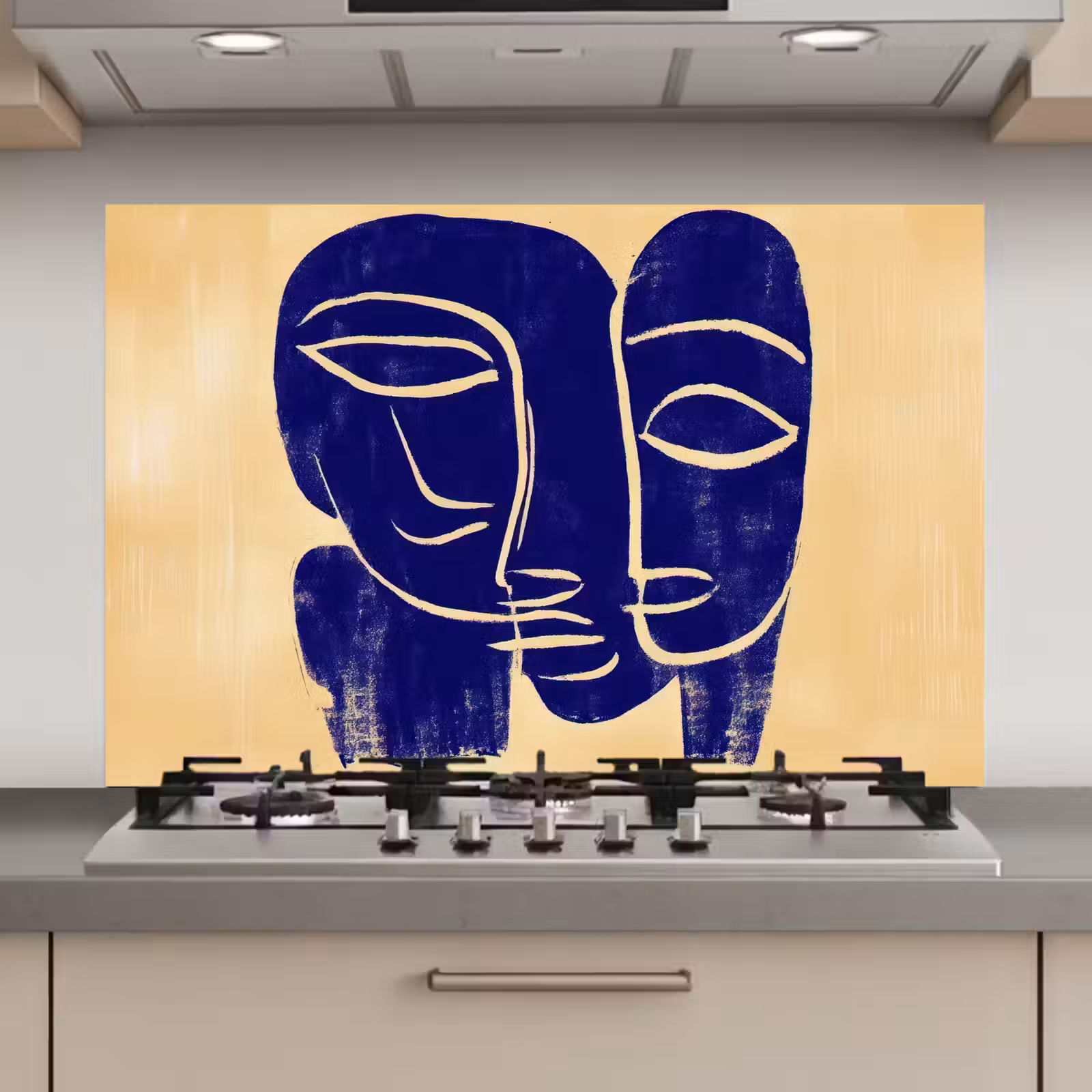 Spatscherm keuken - Okergeel - Blauw - Eenvoudige lijnen — 1