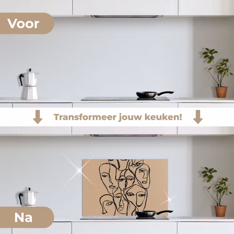 Spatscherm keuken - Gezichtenzee - Lijntekening - Abstract — 3
