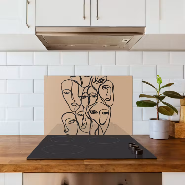 Spatscherm keuken - Gezichtenzee - Lijntekening - Abstract — 6