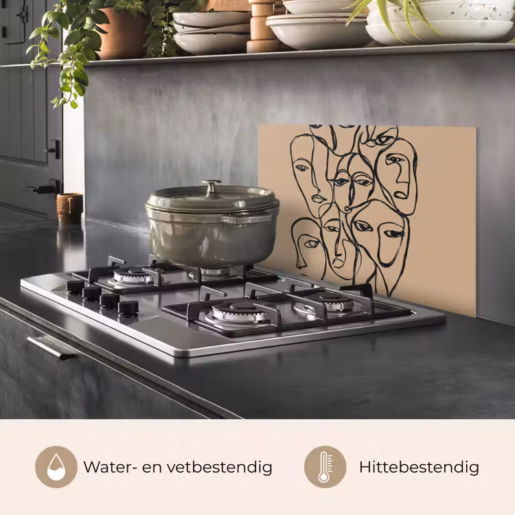 Spatscherm keuken - Gezichtenzee - Lijntekening - Abstract — 7
