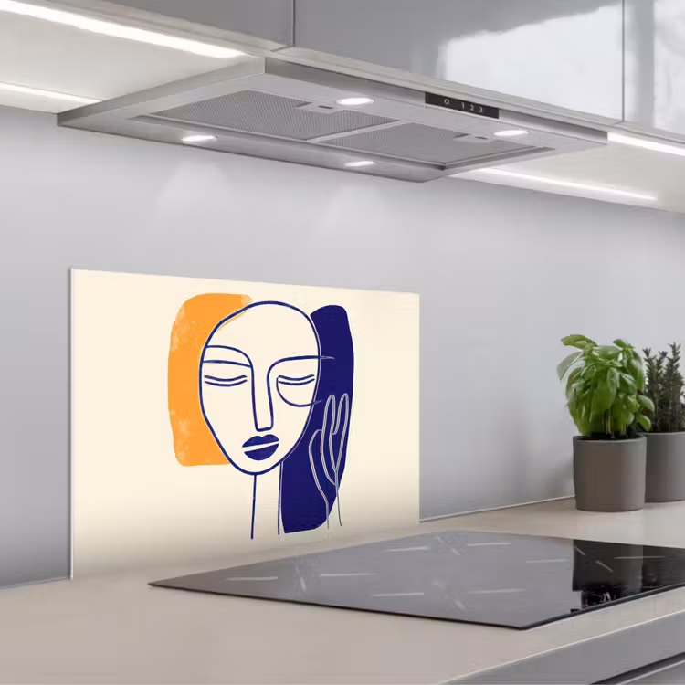 Spatscherm keuken - Minimalistisch - Gezicht - Hand - Oranje - Blauw — 5