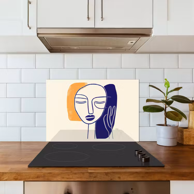 Spatscherm keuken - Minimalistisch - Gezicht - Hand - Oranje - Blauw — 6