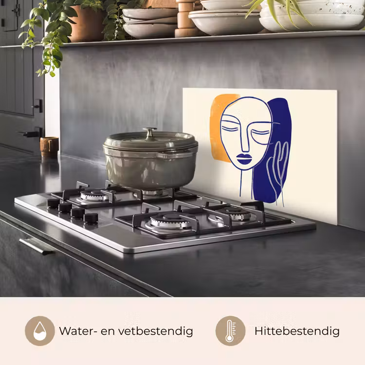 Spatscherm keuken - Minimalistisch - Gezicht - Hand - Oranje - Blauw — 7