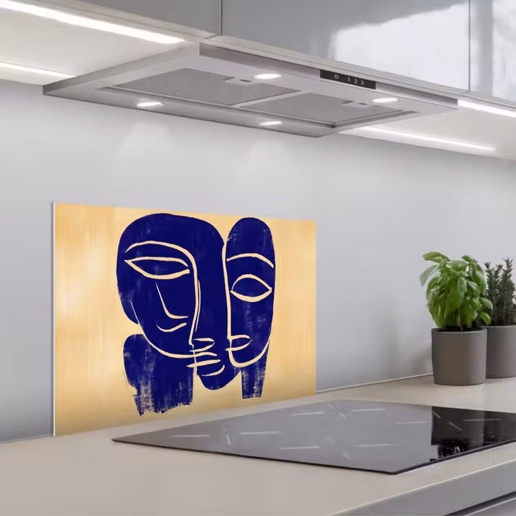 Spatscherm keuken - Okergeel - Blauw - Eenvoudige lijnen — 5