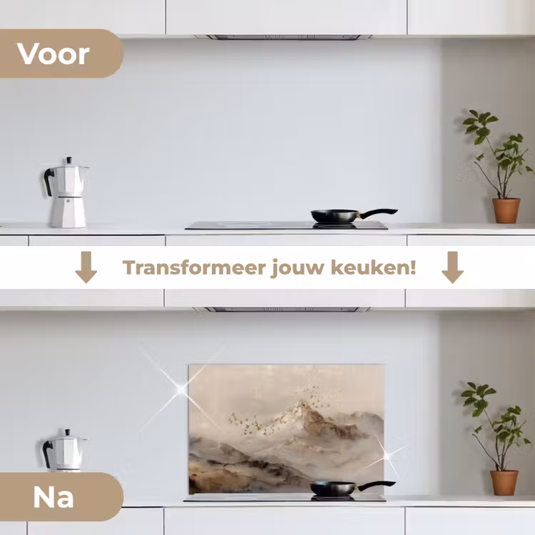 Spatscherm keuken - Berglandschap - Mist - Penseelstreken — 3