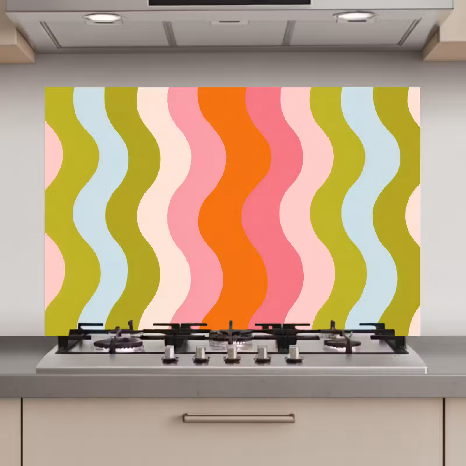 Spatscherm keuken - Banen - Golven - Kleurrijk - Verticaal — 1
