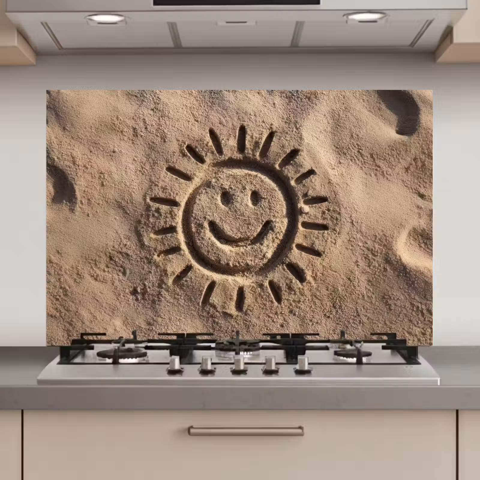 Spatscherm keuken - Gezichtje - Zon - Zand - Getekend — 1
