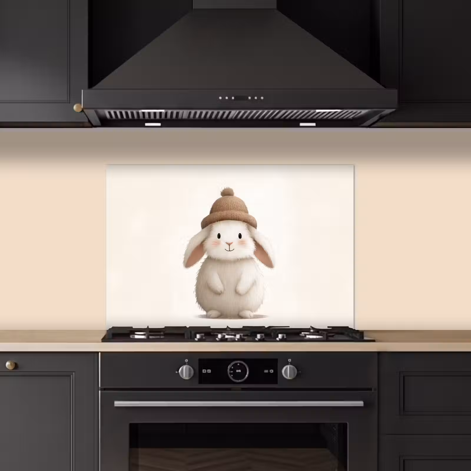 Spatscherm keuken - Konijn - Muts - Oren - Beige — 1