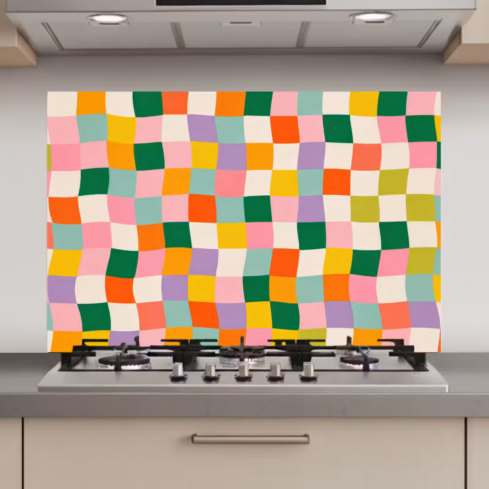Spatscherm keuken - Vierkanten - Kleurrijk - Golvend — 1
