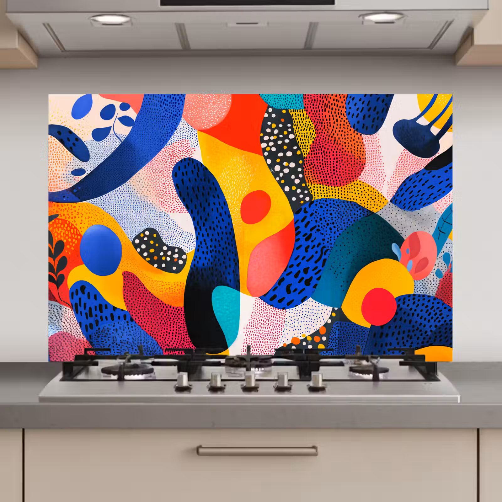 Spatscherm keuken - Vormen - Abstract - Stippels - Blauw — 1