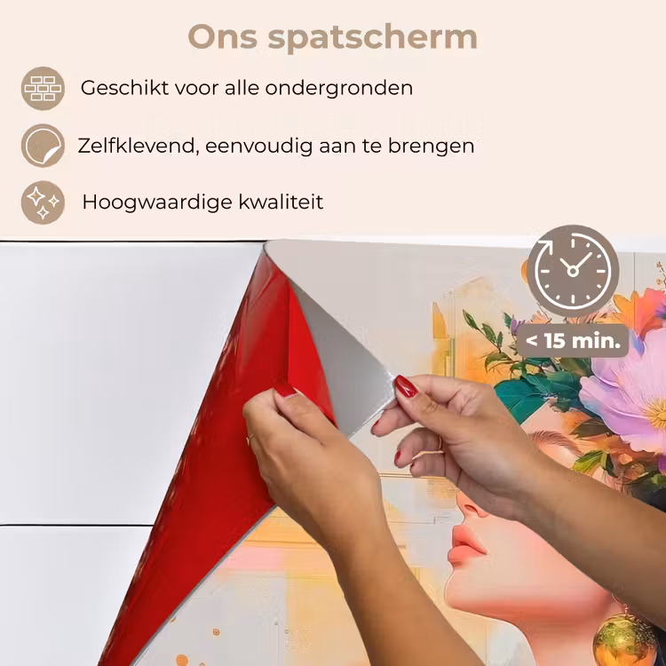 Spatscherm keuken - Abstract - Vrouw - Bloemenkroon - Goud — 4
